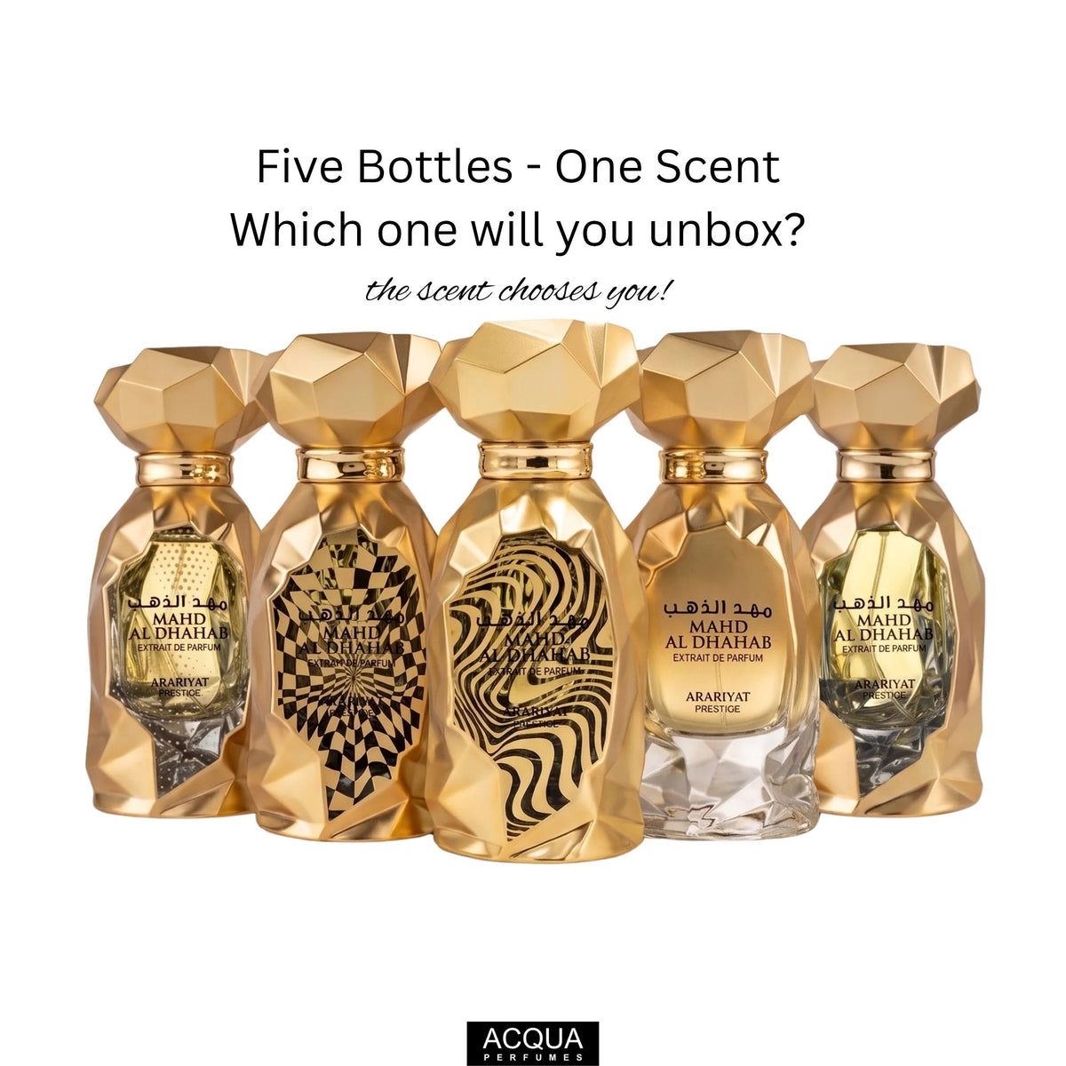 Elite 60ml unisex spray bottle of Arabiyat Prestige Mahd Al Dhahab perfume highlighting its heavy gold architectural design.