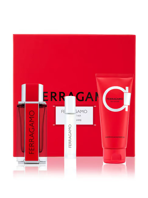 Ferragamo Red Leather Eau De Parfum Gift Set For Men – 100ml + 10ml + 100ml Shower Gel