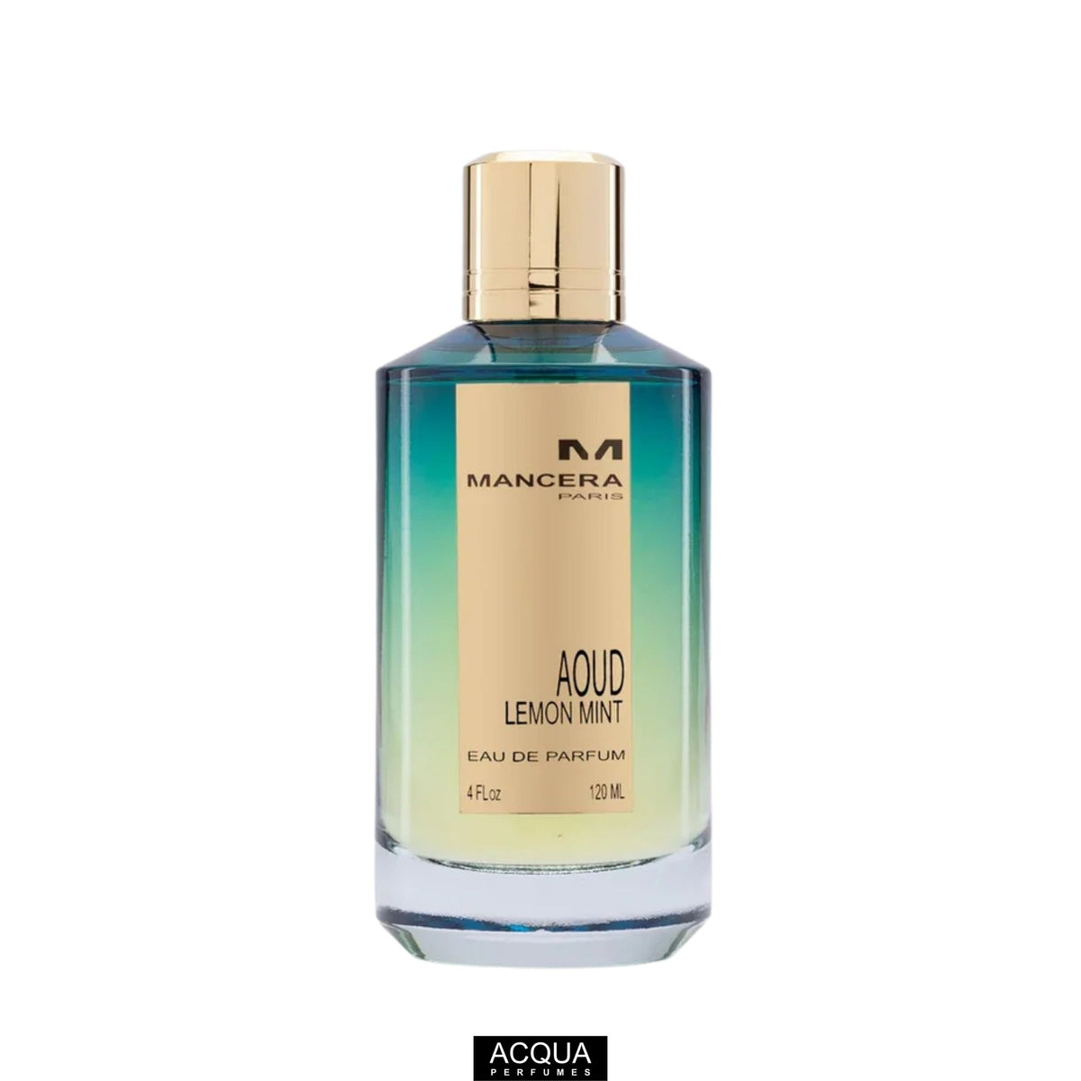 Premium 120ml unisex spray bottle of Mancera Aoud Lemon Mint perfume highlighting its heavy crystal design and gold magnetic cap.