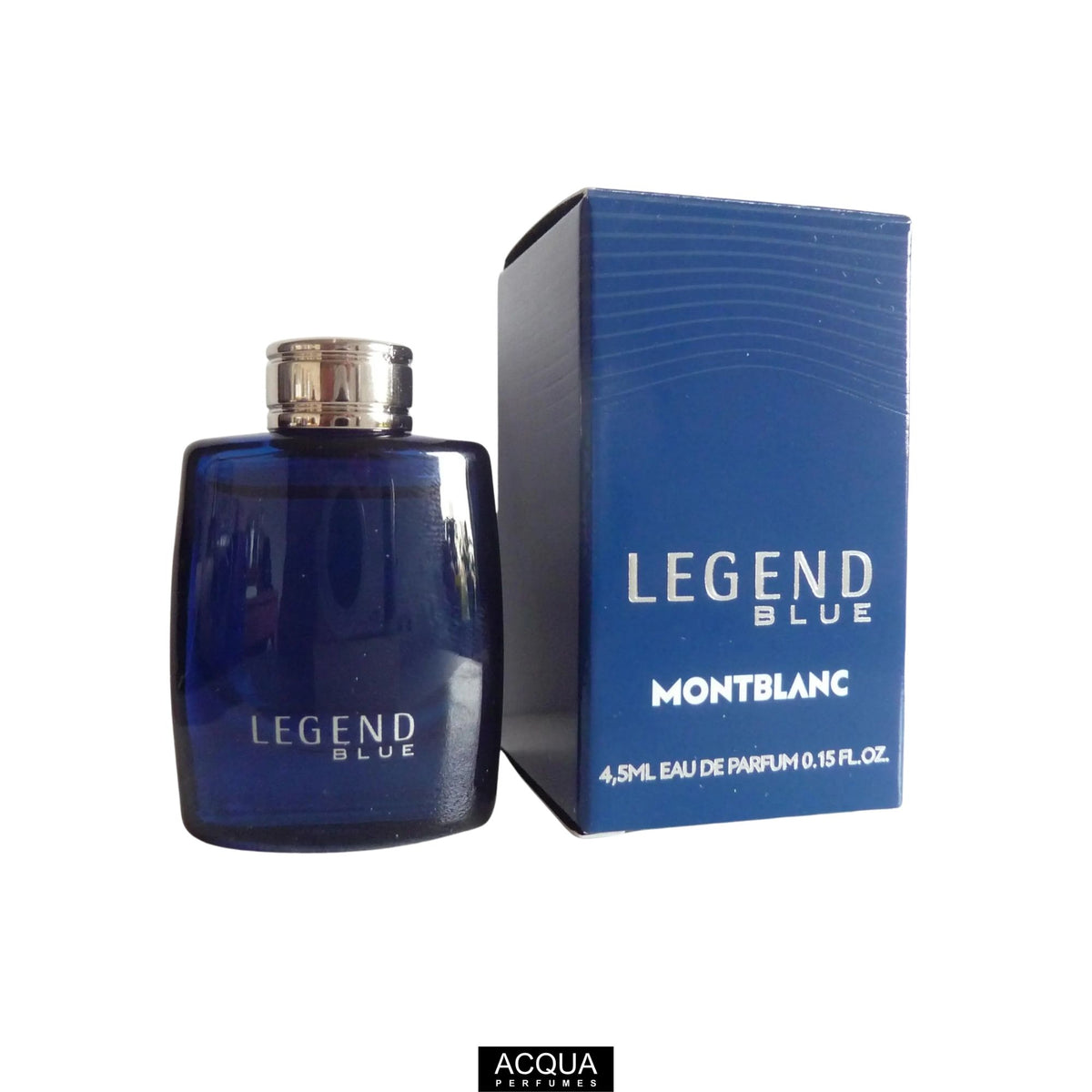 Montblanc Legend Blue Eau de Parfum for Men 5ml miniature perfume bottle and box.