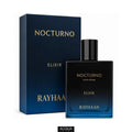 Rayhaan Nocturno Elixir 100ml dark luxury bottle and premium retail packaging display box on ShopAcqua.com