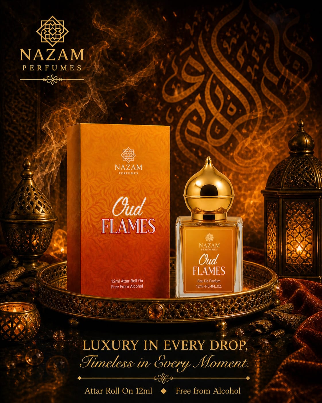 Nazam Perfumes Oud Flames Attar Roll On Unisex – 12ml