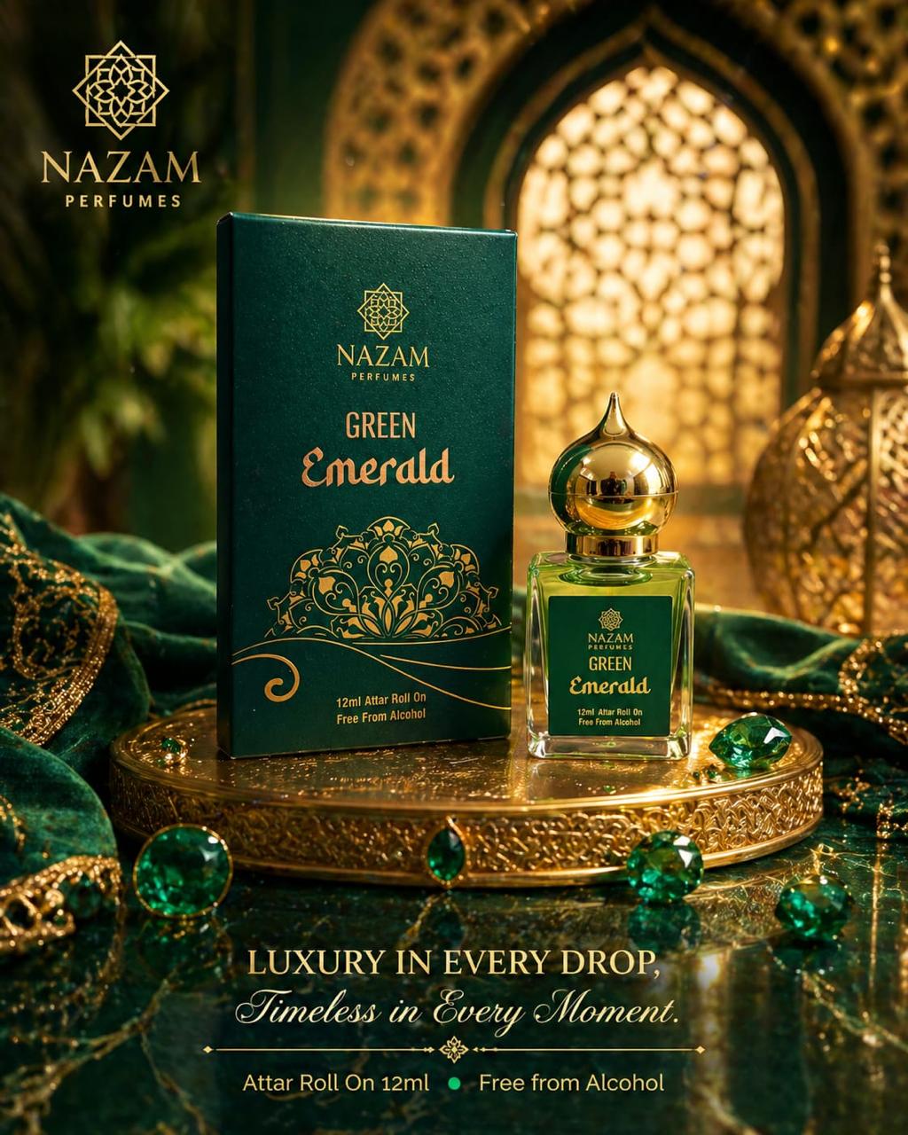 Nazam Perfumes Green Emerald Attar Roll On – 12ml
