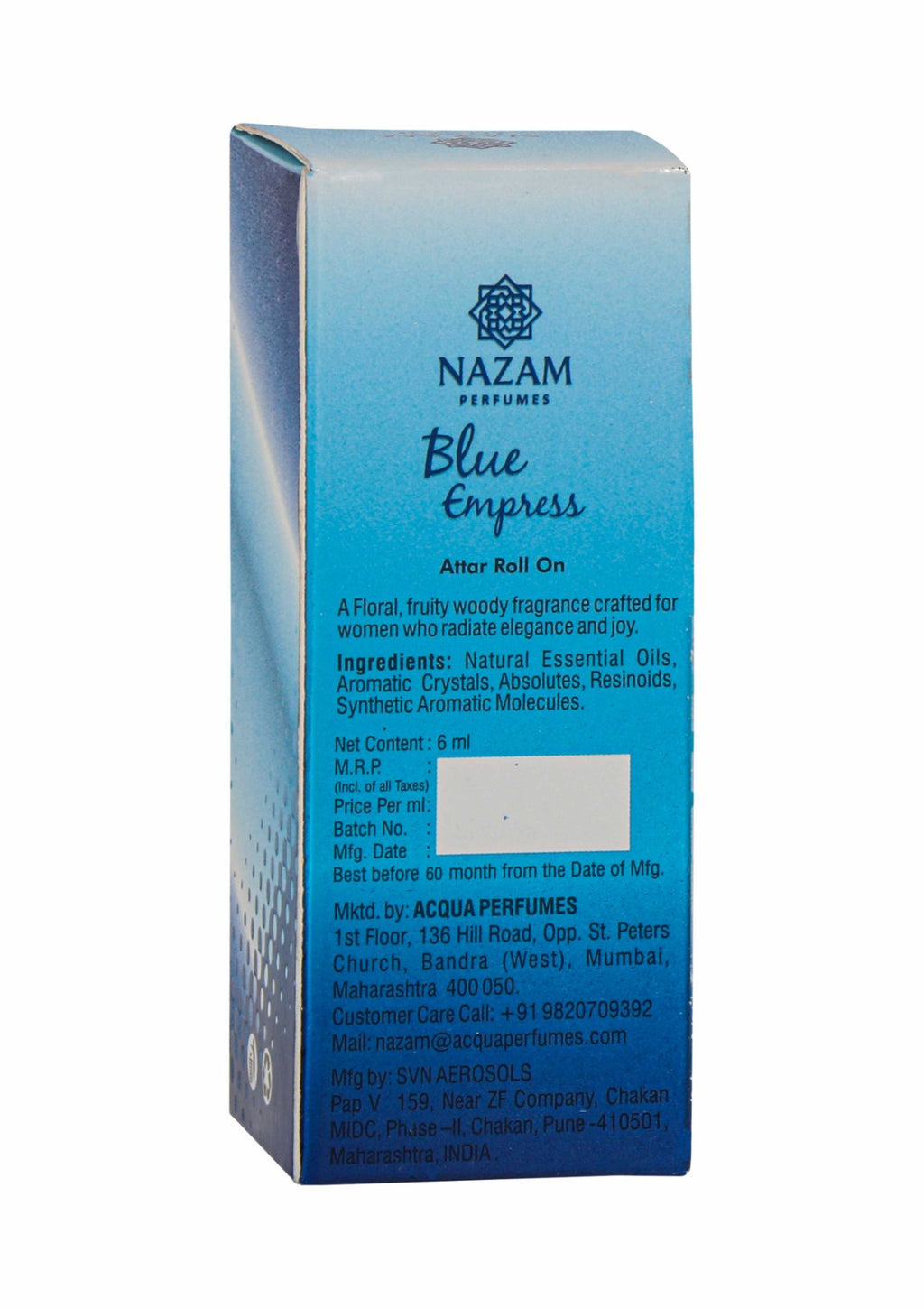 Nazam Perfumes Blue Empress Attar Roll On – 6ml