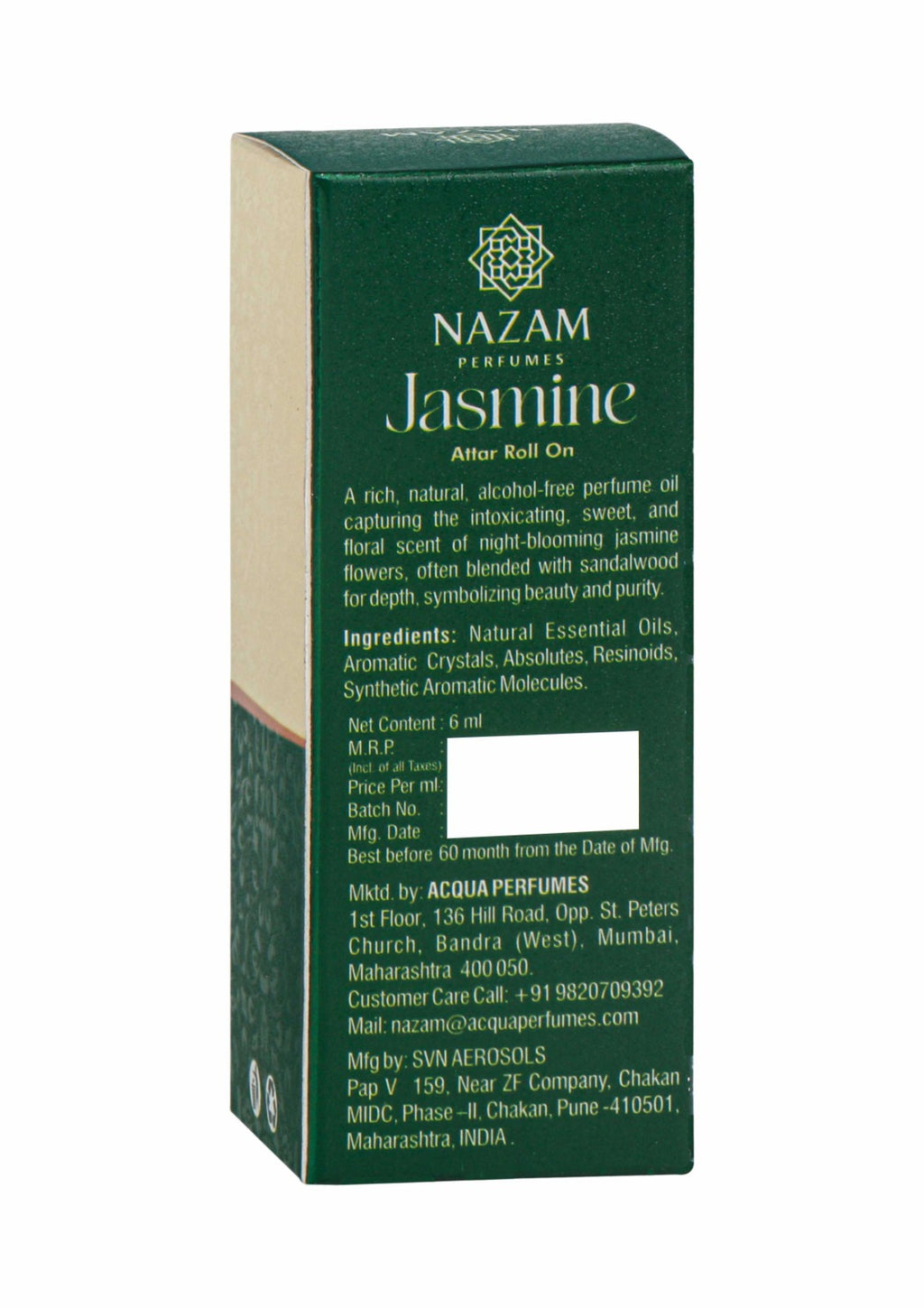 Nazam Perfumes Jasmine Attar Roll On – 6ml