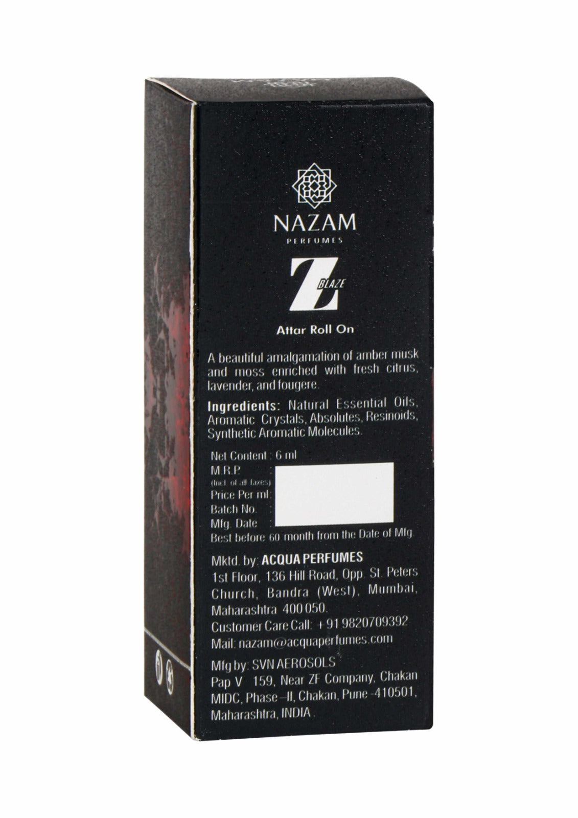 Nazam Perfumes Z Blaze Attar Roll On – 6ml