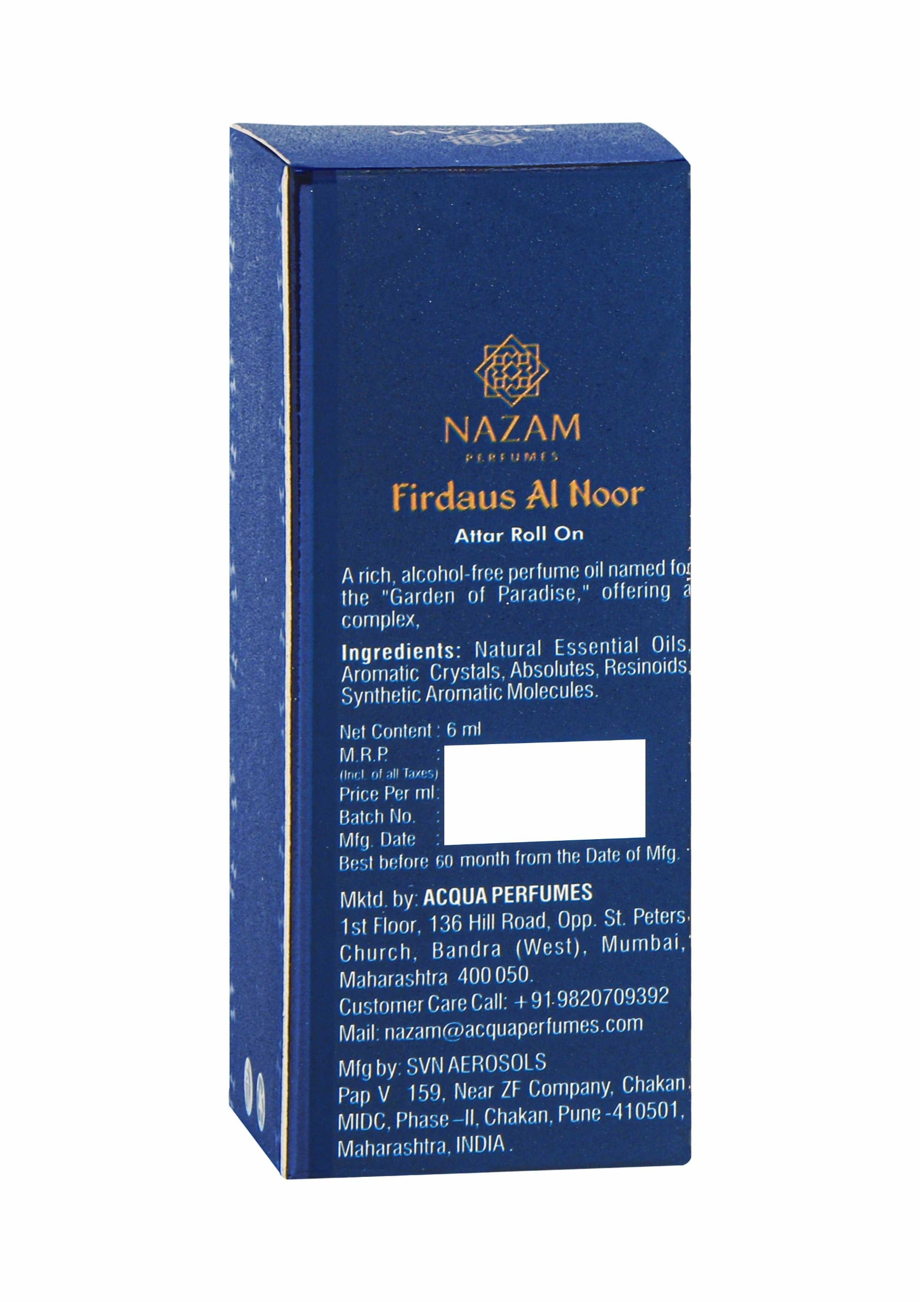 Nazam Perfumes Firdaus Al Noor Attar Roll On – 6ml