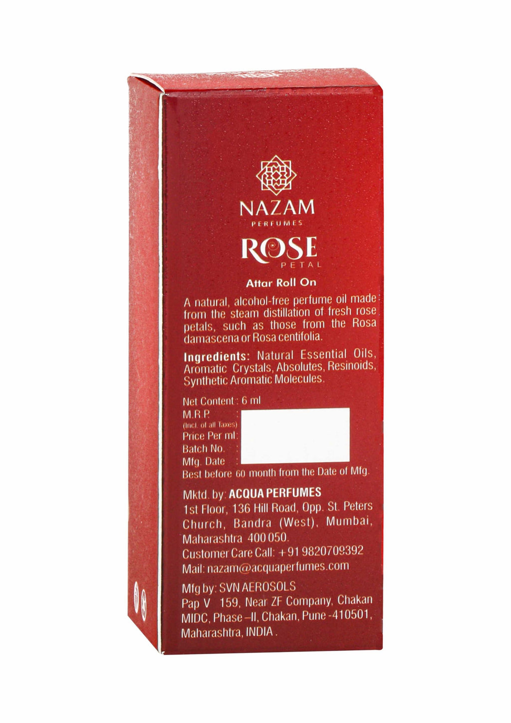 Nazam Perfumes Rose Petal Attar Roll On – 6ml