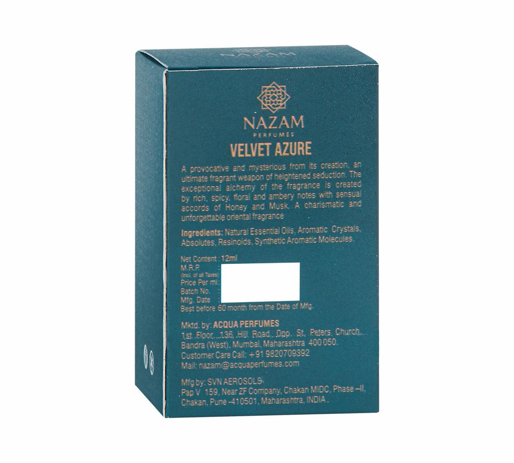 Nazam Perfumes Velvet Azure Attar Roll On – 12ml