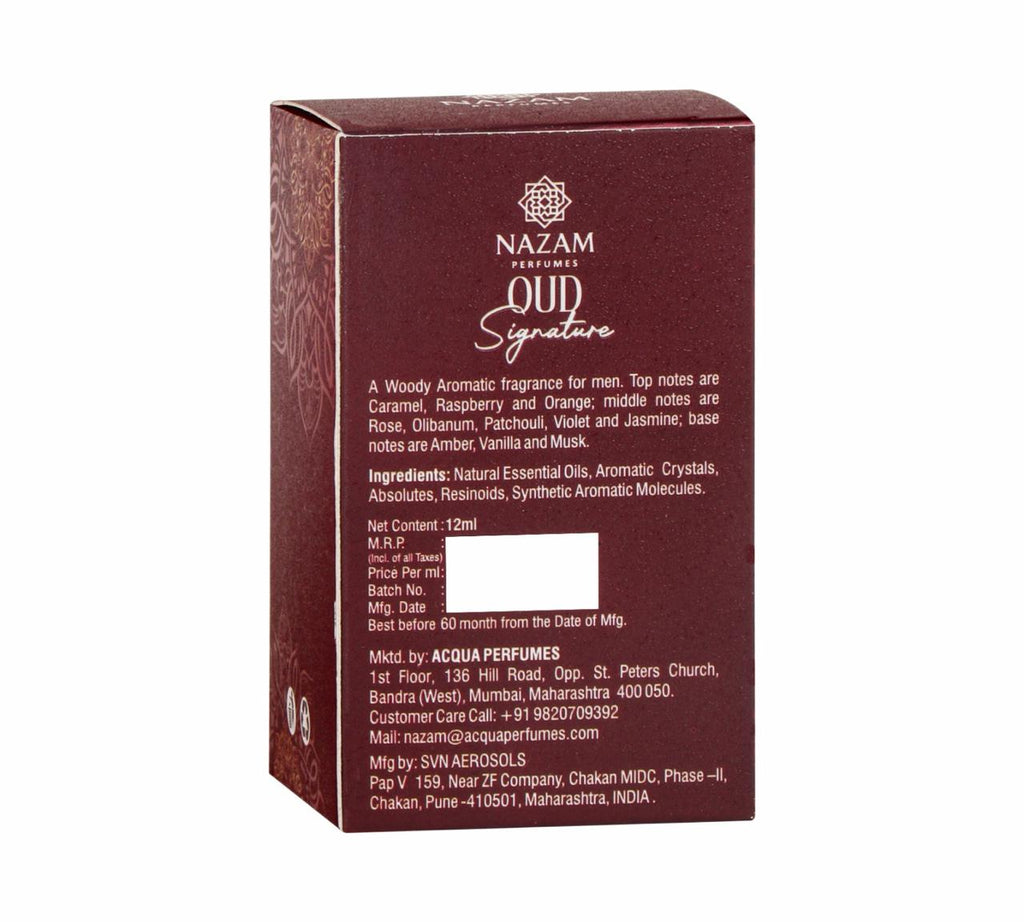 Nazam Perfumes Oud Signature Attar Roll On – 12ml