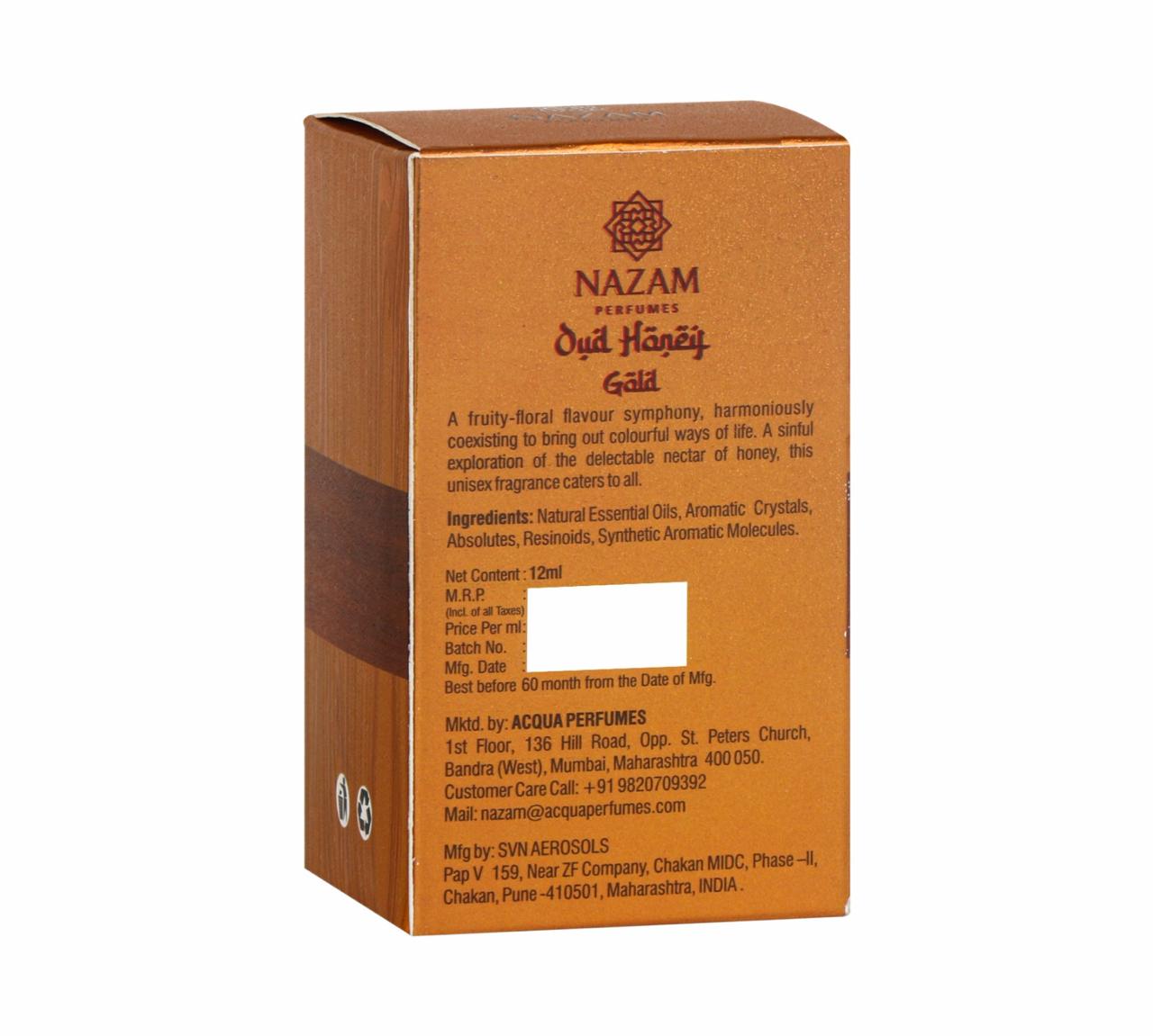 Nazam Perfumes Oud Haneif Gold Attar Roll On Unisex – 12ml