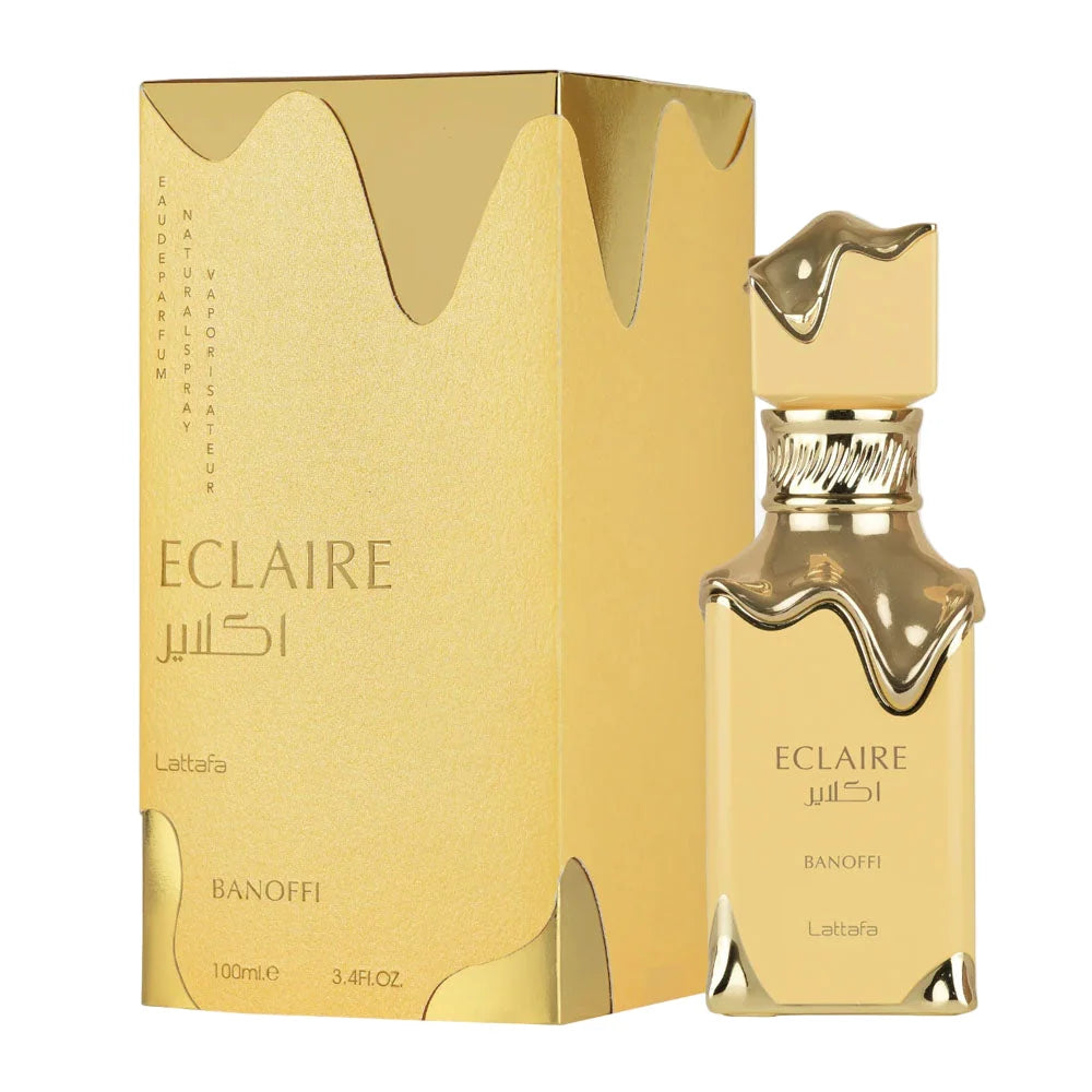 Lattafa Eclaire Banoffi Eau De Parfum 100ml unisex gourmand perfume bottle and box on shopacqua.com